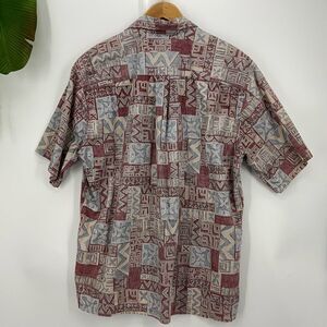 Red Gray Tan Tapa Quilt Design XL Ono Shirt by Liberty House Vintage
